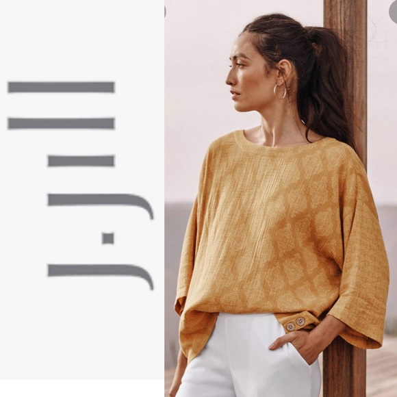 Pure Jill Tops - Pure Jill Gold Kimono Style Blouse. Size Medium. Like New. Beautiful!